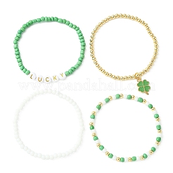 4 Stück 4-teiliges Set aus Stretch-Armbändern mit Glücksworten aus Acryl&nbsp;BJEW-TA00312