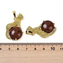 Boule de pierres précieuses avec pendentifs en laiton en forme de léopard&nbsp;KK-F887-04G