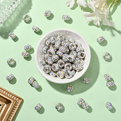 80 Stück Polymer Clay Strass europäische große Lochperlen mit silberfarben plattierten Messingkernen&nbsp;FPDL-LT0001-02D