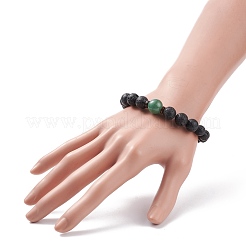 Stretch-Armband aus natürlichem Lavagestein und Kokosnuss mit Edelsteinperlen&nbsp;BJEW-JB08220