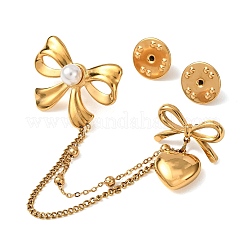 Spille con fiocco e cuore in acciaio inossidabile 304 e perle di plastica&nbsp;JEWB-G049-02G