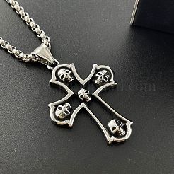 Totenkopf-Kreuz-Punk-Anhänger-Halsketten aus chirurgischem Edelstahl 316 für Männer&nbsp;OQ7768