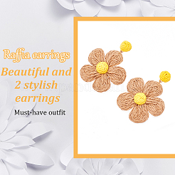 2 paire de boucles d'oreilles pendantes en forme de fleur en papier raphia de 2 couleurs&nbsp;EJEW-AN0001-47