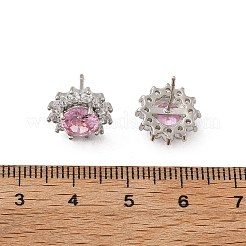 Orecchini a bottone con fiore in ottone micro pavé di zirconi cubici trasparenti per donna&nbsp;EJEW-G428-17P