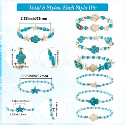 8 Stück Schildkröte & Seestern synthetische türkisfarbene Perlen Stretch-Armband-Sets&nbsp;BJEW-SC0001-47