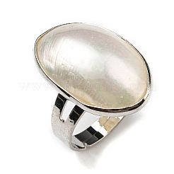 Fingerringe aus platiniertem Messing mit weißer Schale&nbsp;RJEW-E023-03