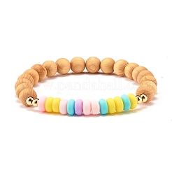Bracelets extensibles en perles rondes en bois naturel&nbsp;BJEW-JB07276
