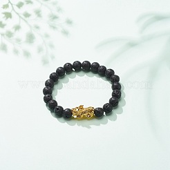 Bracelet extensible en pierre de lave naturelle et alliage pixiu&nbsp;BJEW-JB08575-02