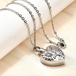 Colliers avec pendentif en forme de cercueil cinéraire en forme de cœur et de tournesol en acier inoxydable 304&nbsp;NJEW-V002-03P