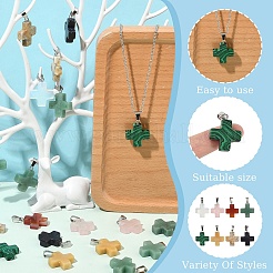 20 pendentif croix en jade opalite/goldstone synthétique/malachite/turquoise/jaspe bleu naturel/agate folle/aventurine verte/agate indienne/topaze&nbsp;G-YW0002-27