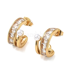 Pendientes de acero inoxidable 304 con circonita cúbica transparente en forma de C&nbsp;EJEW-K330-01G