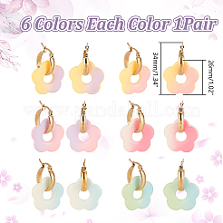 6 paio di orecchini a cerchio in acrilico opaco sfumato a forma di fiore in 6 colori con acciaio inossidabile 304&nbsp;EJEW-AR00005