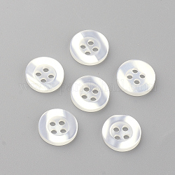 Пластиковые кнопки 4-отверстие, плоско-круглые, цвет морской раковины, 17.5~18x2 мм, отверстие : 2 мм