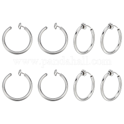 Unicraftale 4 Pairs 201 Stainless Steel Retractable Clip-on Hoop Earrings, For Non-pierced Ears, with 304 Stainless Steel Pins, Stainless Steel Color, 20x2mm