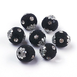 Manuell Indonesiene Perlen, mit Metall-Zubehör, antike silberne Farbe überzogen, Runde, Schwarz, 15x14 mm, Bohrung: 2 mm