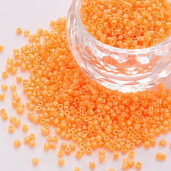 GlasZylinderförmigperlen in fluoreszierender Farbe, Perlen, Backen Farbe, Rundloch, orange, 1.5~2x1~2 mm, Bohrung: 0.8 mm, ca. 8000 Stk. / Beutel, etwa 1 Pfund / Beutel
