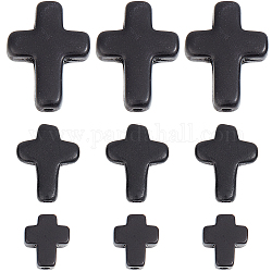 Sunnyclue 90 Uds. 3 estilos de cuentas de turquesa sintéticas, teñido, cruz, negro, 10~20x8~15x3.5~4mm, agujero: 1 mm, 30 piezas / style