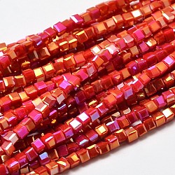 Cubo sfaccettato pieno arcobaleno placcato in vetro placca fili di perline, rosso, 2.5x2.5x2.5mm, Foro: 0.8 mm, circa 185pcs/filo, 15.7 pollice
