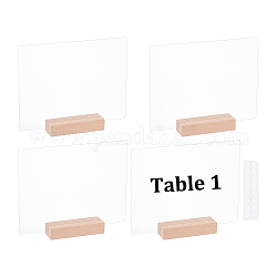 OLYCRAFT 4 Sets Acrylic Sheets with Wood Stand Wood Name Card Holder Wood Place Card Holders Beechwood Sign Holders with Blank Acrylic Plates 7.9x 5.9 Inch for Wedding Party Events Decoration