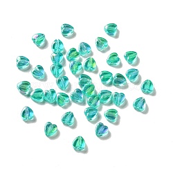 Perline in plastica trasparente ecologica, ab colorato, cuore, turchese, 6x6x3mm, Foro: 1.2 mm, circa 8300pcs/500g