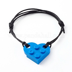 Bloques de construcción de resina pulseras de enlace, con cordón de nailon ajustable, corazón, azul dodger, diámetro interior: 1-3/4~3-1/4 pulgada (4.6~8.3 cm)