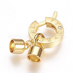 304 Stainless Steel Twister Clasps, Ion Plating (IP), with Cord End, and Rhinestone, Golden, 25.5x11.5x5mm, Hole: 4mm