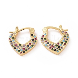 Boucles d'oreilles créoles coeur zircone cubique, véritables bijoux en laiton plaqué 18k or véritable pour femmes, colorées, 15x16x3mm, pin: 13.5x0.8~1.1 mm