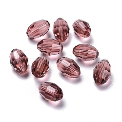 Verre imitation perles de cristal autrichien, facette, ovale, brun rosé, 15x9mm, Trou: 0.8~1.4mm