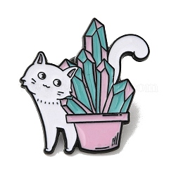 Cat & Crystal Cluster Theme Enamel Pins, Black Alloy Badge for Backpack Clothes, White, 30x29x1.5mm