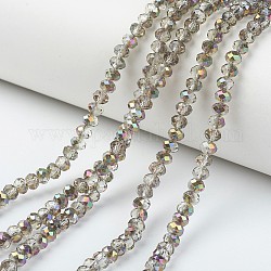 Chapelets de perles en verre transparent électrolytique, la moitié rose doré, facette, rondelle, vert clair, 8x6mm, Trou: 1mm, Environ 65~68 pcs/chapelet, 15.7~16.1 pouce (40~41 cm)