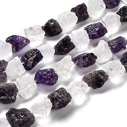 Grobe rohe natürliche Quarzkristall- und Amethystperlenstränge, Nuggets, 15~24x16~19x10~13 mm, Bohrung: 1.2 mm, ca. 26 Stk. / Strang, 15.94 Zoll (40.5 cm)