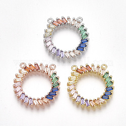 Colgantes de Latón Cubic Zirconia, anillo, colorido, color mezclado, 21x20.5x3mm, agujero: 1.2 mm