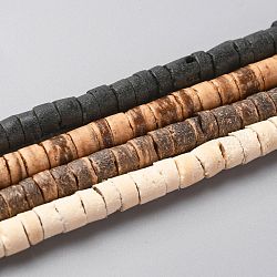 Perline di cocco fili, rotondo e piatto, colore misto, 5x2.5~5mm, Foro: 1 mm, circa 160pcs/filo, 23.82'' (60.5 cm)