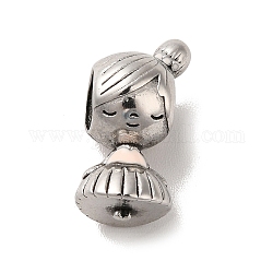 304 smalto in acciaio inox perline europei, perline con foro grande, ragazza, argento antico, 15x7.5x8mm, Foro: 4.5 mm