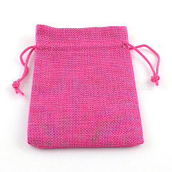 Polyester Imitation Sackleinen Verpackungsbeutel Kordelzugbeutel, tief rosa, 18x13 cm