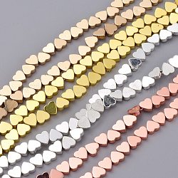 Chapelets de perles en hématite synthétique sans magnétiques, placage galvanique (rétention de la couleur pendant 1 an), cœur, couleur mixte, 6x6x2mm, Trou: 0.8mm, Environ 67 pcs/chapelet, 15.75 pouce (40 cm)