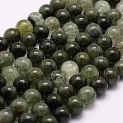 Verde naturale quarzo rutilato fili di perline, tondo, 10mm, Foro: 1 mm, circa 51pcs/filo, 15.3 pollice (39 cm)