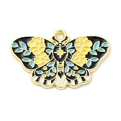 Emaille Anhänger Legierung, golden, Schmetterling mit Blumenanhänger, Schwarz, 18x28x1.5 mm, Bohrung: 1.8 mm