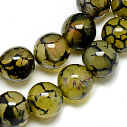 Chapelets de perles veines de dragon en agate naturelle, teinte, ronde, kaki foncé, 8mm, Trou: 1mm, Environ 48 pcs/chapelet, 14.96 pouce