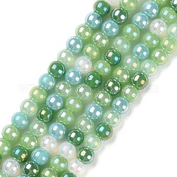 Transparente galvanisierte Glasperlenstränge, ab Farbe plattiert, Runde, mittleres Seegrün, 4~4.5 mm, Bohrung: 0.9 mm, ca. 100 Stk. / Strang, 14.96'' (38 cm)