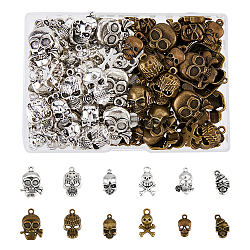 Superfindings about 120pcs 12 colgantes de calavera de halloween de estilo colgante de aleación de estilo tibetano dijes de esqueleto de plata antigua para pendientes, pulseras, collares, fabricación de joyas, manualidades diy, agujero: 2~2.5 mm