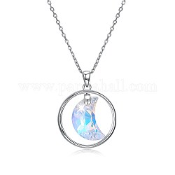 Collier avec pendentif en 925 argent sterling à la mode, avec le cristal autrichien, anneau et lune, platine, 001 ab_crystal ab, 15.75 pouce (40 cm)