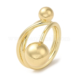 Anello avvolgente in filo di ottone, anello a sfera per donna, vero placcato oro 18k, 3.5~17mm, diametro interno: 17.3mm