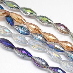 Granos de arroz de cristal de vidrio electrochapa hebras, facetados, arco iris de color chapada, color mezclado, 19x8mm, agujero: 1 mm, aproximamente 40 pcs / cadena, 29.1 pulgada