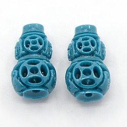 Synthetic Coral Carved Gourd Buddhist Beads, Dyed, Cadet Blue, 18x10x8mm, Hole: 3mm
