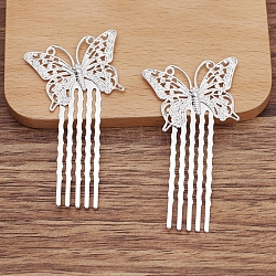 Brass Hair Comb Findings, Filigree Butterfly, Silver, 35x25mm