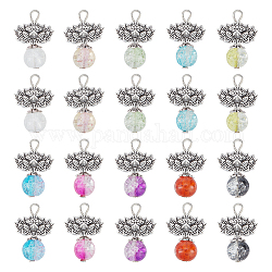 Arricraft 30 pz 10 loto in lega di zinco di colore con pendente di perle rotonde di vetro crackle, colore misto, 22~23x15x8.5mm, Foro: 2.5~3 mm, 3 pz / colore