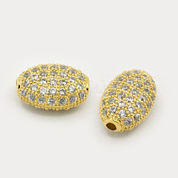 Perline zirconi micro pave  in ottone, ovale, oro, 10x7x5.5mm, Foro: 1 mm