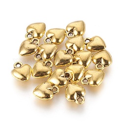 Tibetan Style Charms, Cadmium Free & Lead Free, Antique Golden, Heart, 12mm long, 10mm wide, 5mm thick, Hole: 2mm