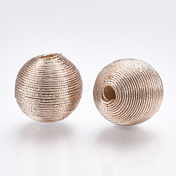 Perles de bois recouvertes de fil de cordon polyester, ronde, navajo blanc, 16~17x15.5~16mm, Trou: 3~4mm